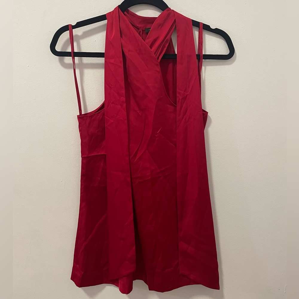Ann Taylor | Red Satin Twist Halter with Dramatic Bow | Size 2